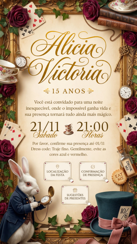 Convite Interativo - Alice no País das Maravilhas - 15 Anos
