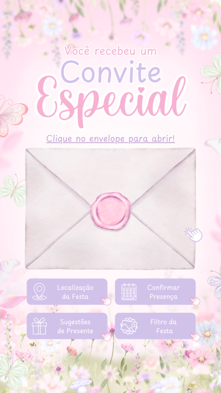 Convite Animado Plus - Jardim de Borboletas Rosa