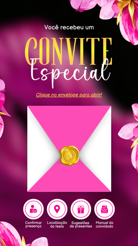 Convite Animado Plus - Pink e Dourado 15 Anos