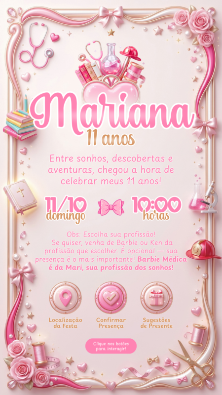 Convite Interativo - Barbie Profissões