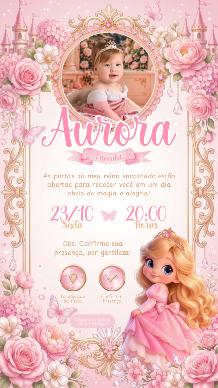 Convite Interativo - Bela Adormecida Baby - Aurora