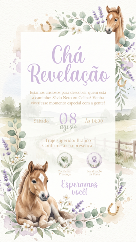 Convite Interativo - Chá Revelação - Cavalos