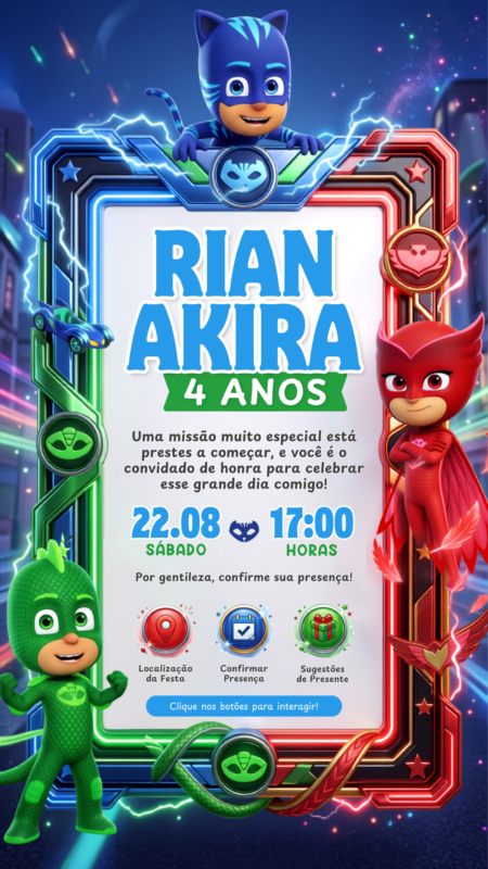Convite Interativo - PJ Masks 2