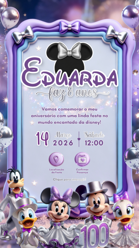 Convite Interativo - Disney 100 Anos - Menina