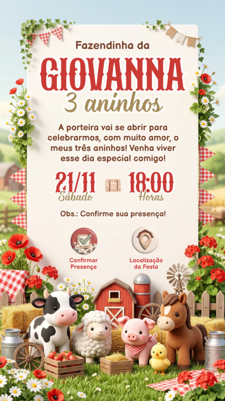 Convite Interativo - Fazendinha Vermelha