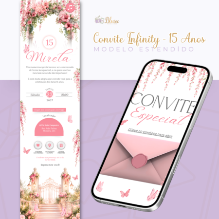 Convite Infinity - Jardim Encantado Rosa 15 Anos