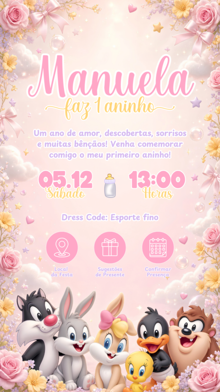 Convite Interativo - Baby Looney Tunes Menina 2