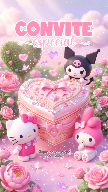 Convite Interativo - Hello Kitty, Kuromi e My Melody