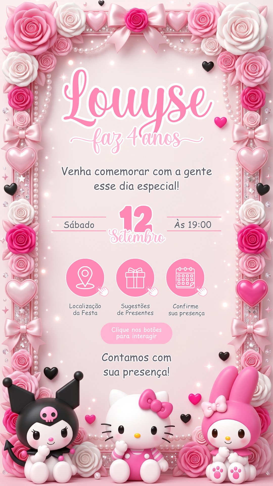 Convite Interativo - Hello Kitty, Kuromi e My Melody - Imagem 2