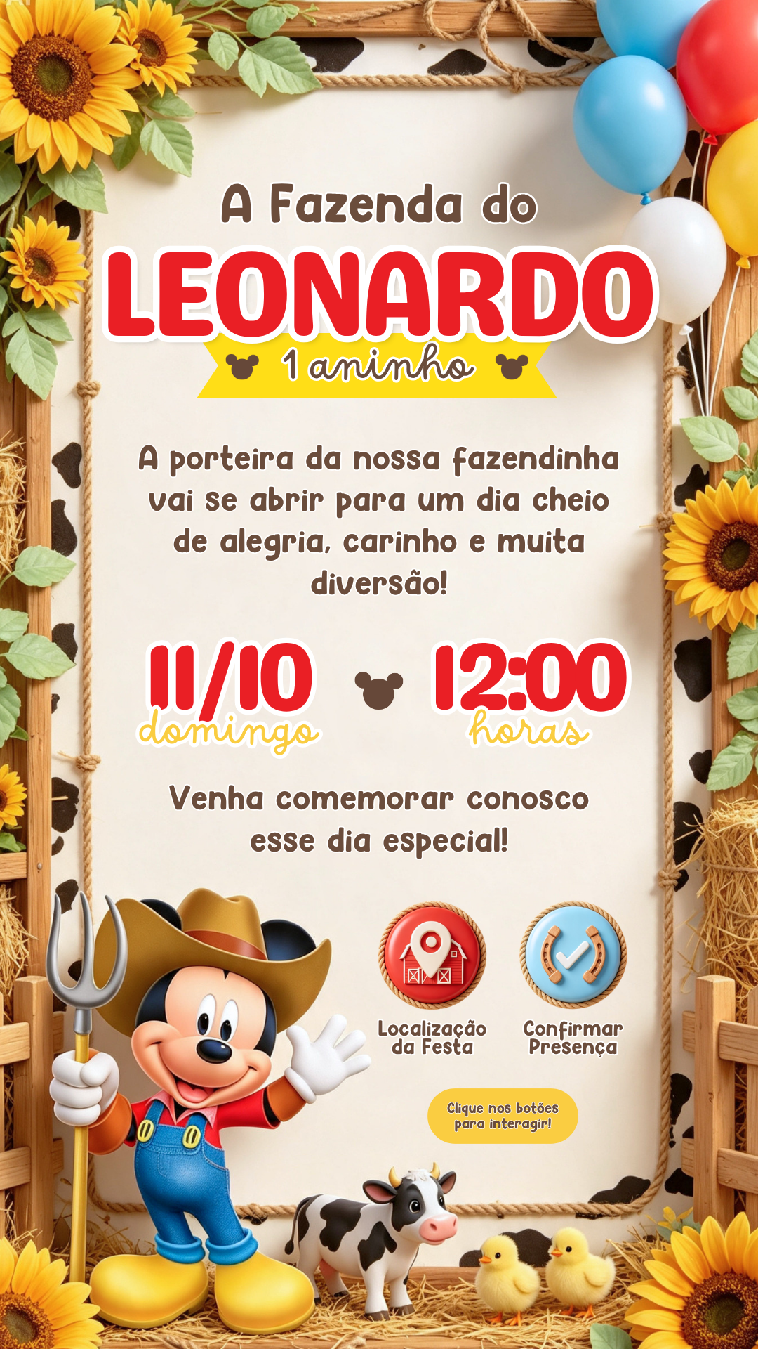 Convite Interativo - Mickey Fazendeiro