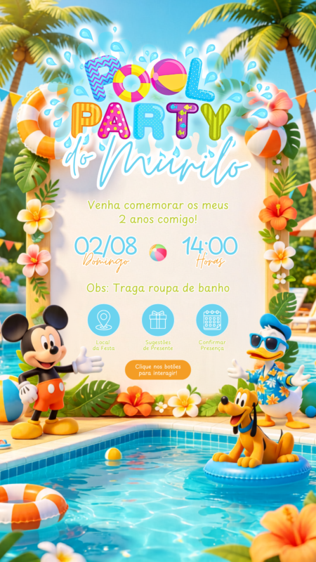 Convite Interativo - Mickey Pool Party 3