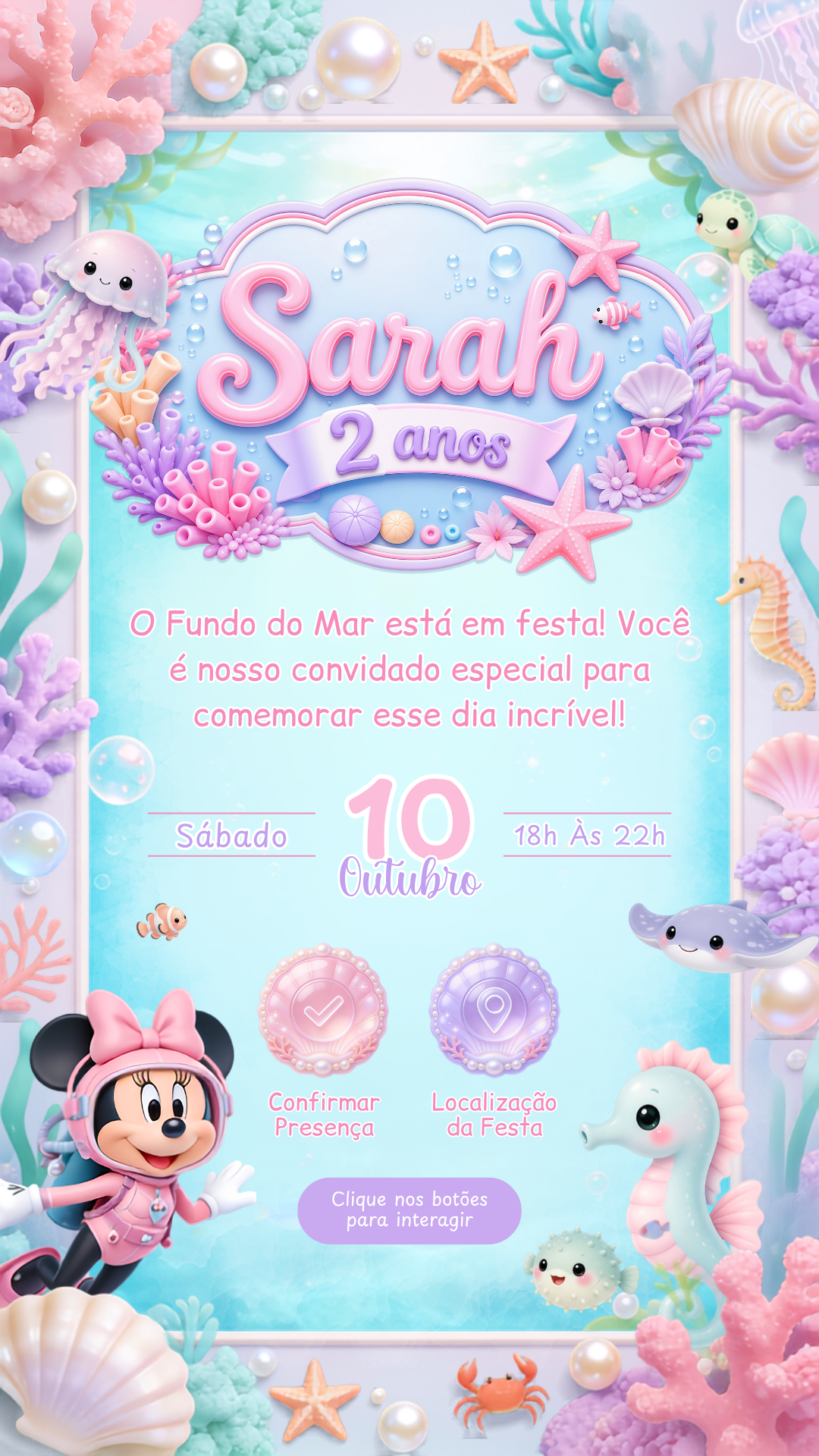 Convite Interativo - Minnie Fundo do Mar Rosa - Imagem 2