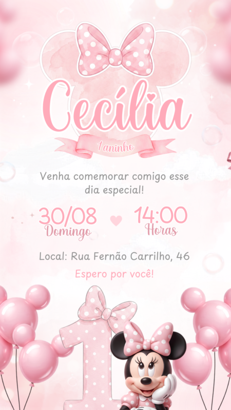 Convite Simples - Minnie Rosa 2