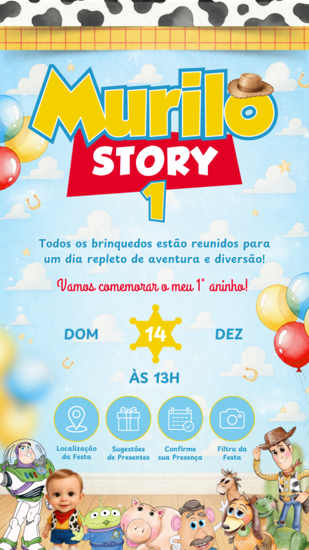 Convite Interativo - Toy Story Aquarela