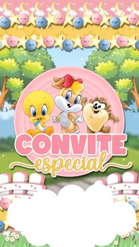 Convite Animado Plus - Baby Looney Tunes (Menina - Rosa)