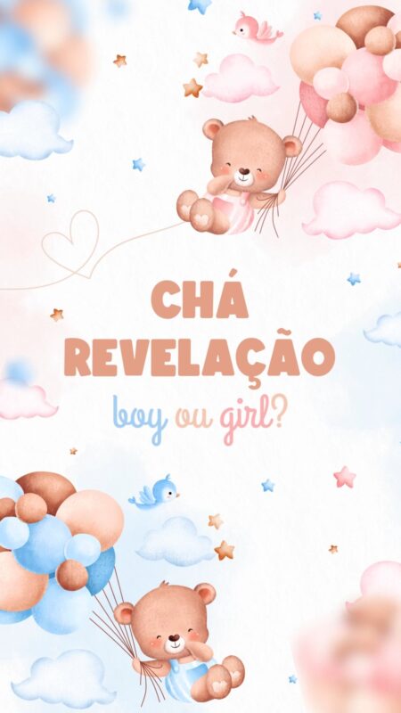 Convite Animado Plus - Chá Revelação Ursinhos Azul e Rosa