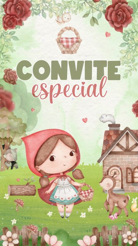 Convite Animado Plus - Chapeuzinho Vermelho Aquarela