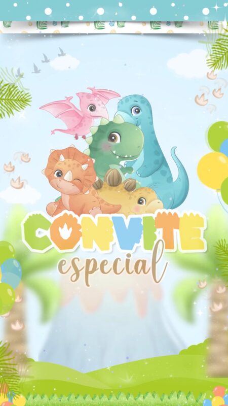 Convite Animado Plus - Dino Baby Aquarela