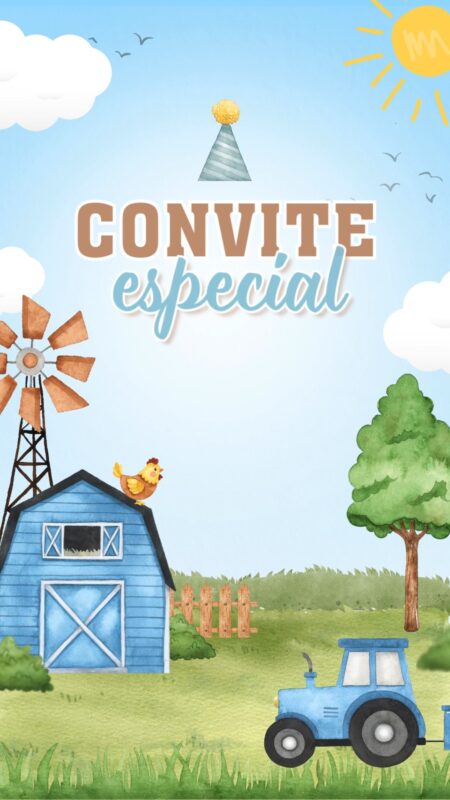 Convite Animado Plus - Fazendinha Aquarela Azul