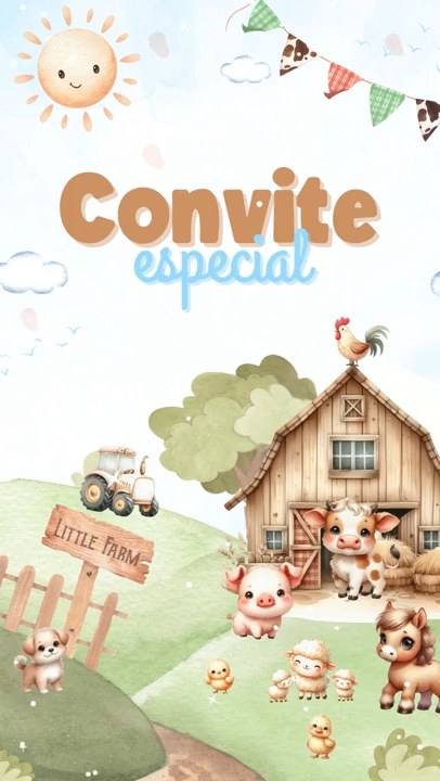 Convite Animado Plus - Fazendinha Aquarela
