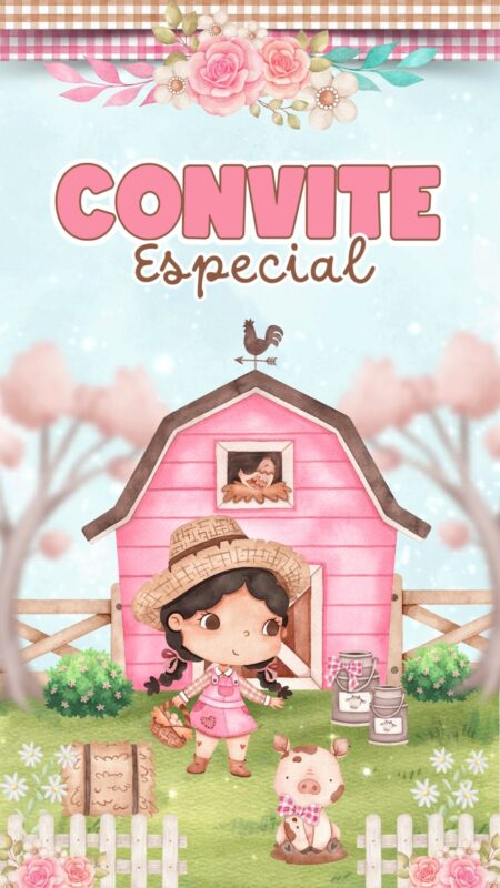 Convite Animado Plus - Fazendinha Aquarela Menina