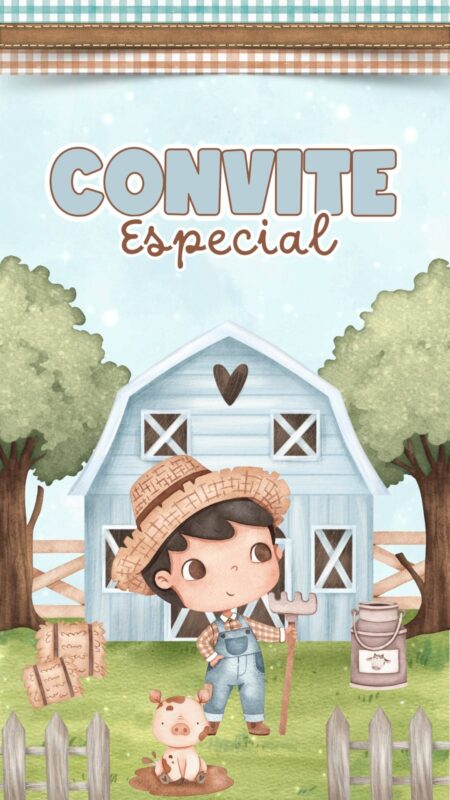 Convite Animado Plus - Fazendinha Aquarela Menino