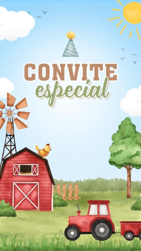 Convite Animado Plus - Fazendinha Aquarela Menino