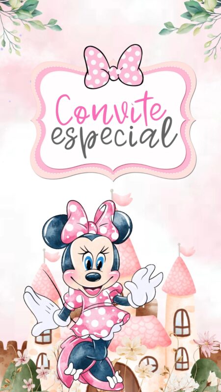 Convite Animado Plus - Minnie Rosa Aquarela