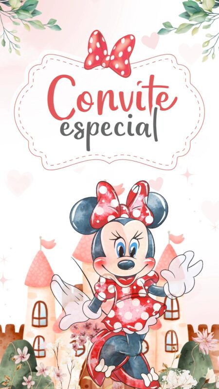 Convite Animado Plus - Minnie Vermelha Aquarela