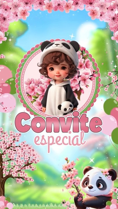 Convite Animado Plus - Panda e Cerejeiras (Sakura)