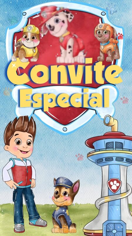 Convite Animado Plus - Patrulha canina aquarela
