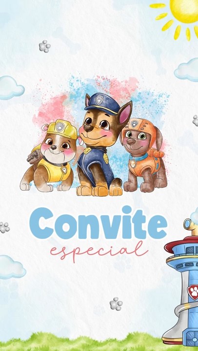 Convite Animado Plus - Patrulha Canina Aquarela