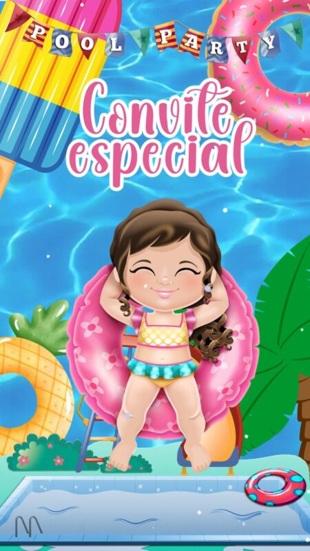 Convite Animado Plus - Pool Party Menina