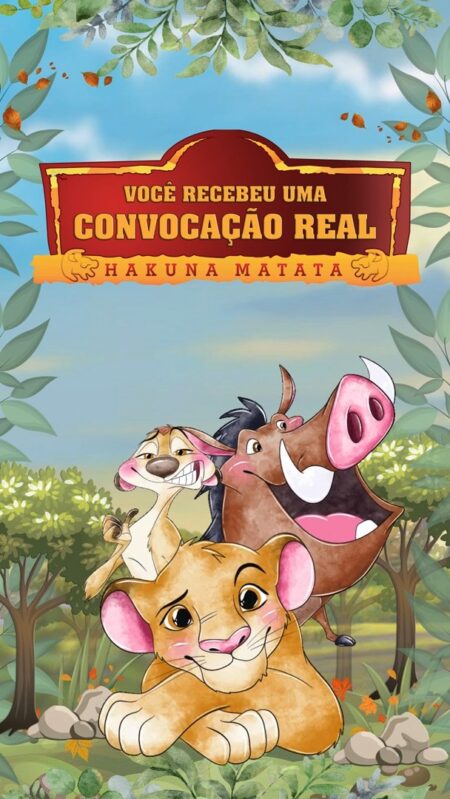 Convite Animado Plus - Rei Leão Aquarela