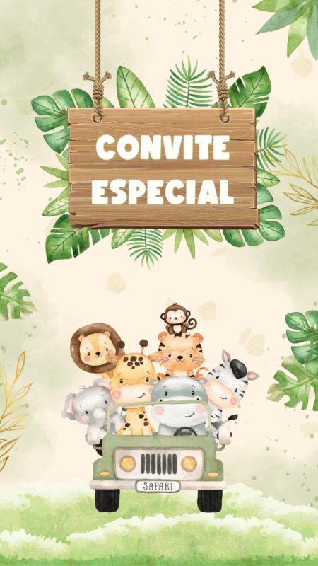 Convite Animado Plus - Safari Baby Aquarela