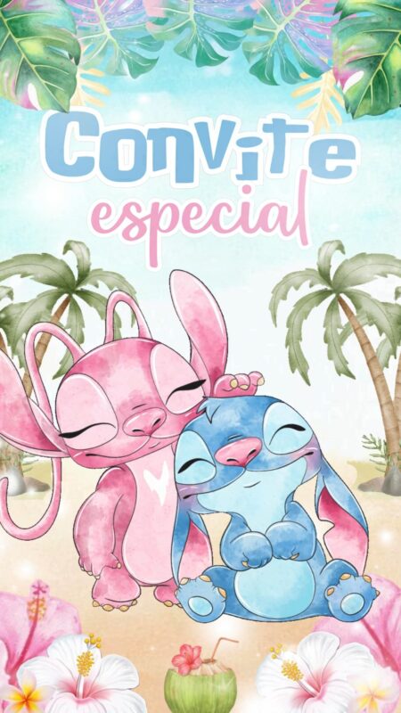 Convite Animado Plus - Stitch e Angel Aquarela