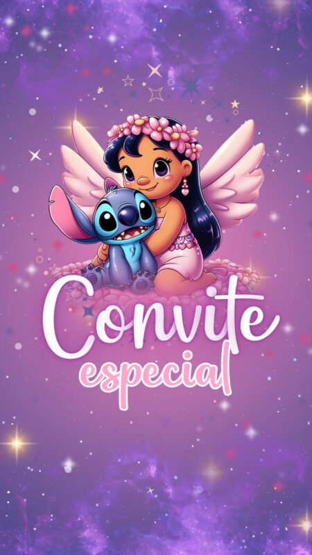 Convite Animado Plus - Stitch Rosa e Roxo