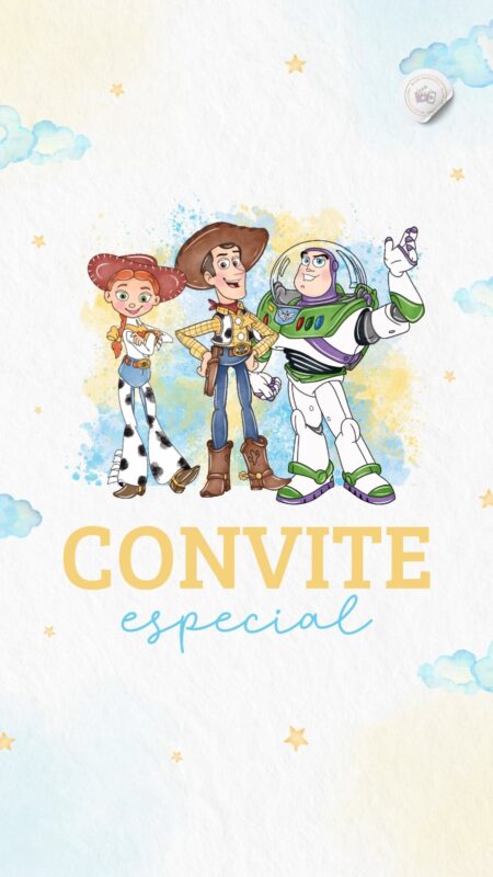 Convite Animado Plus - Toy Story Aquarela
