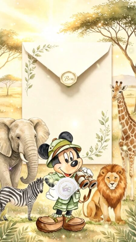 Convite Cinemágico Interativo - Mickey Safari Aquarela