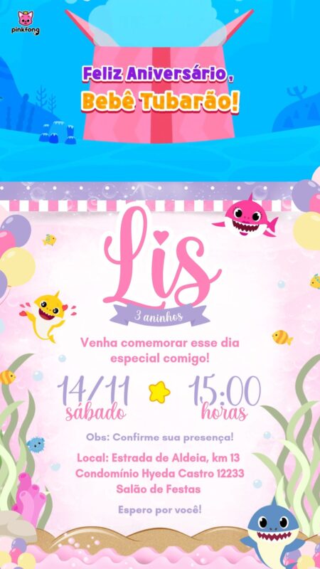 Convite Com Vídeo - Baby Shark Menina