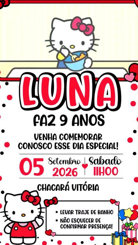 Convite Com Vídeo - Hello Kitty