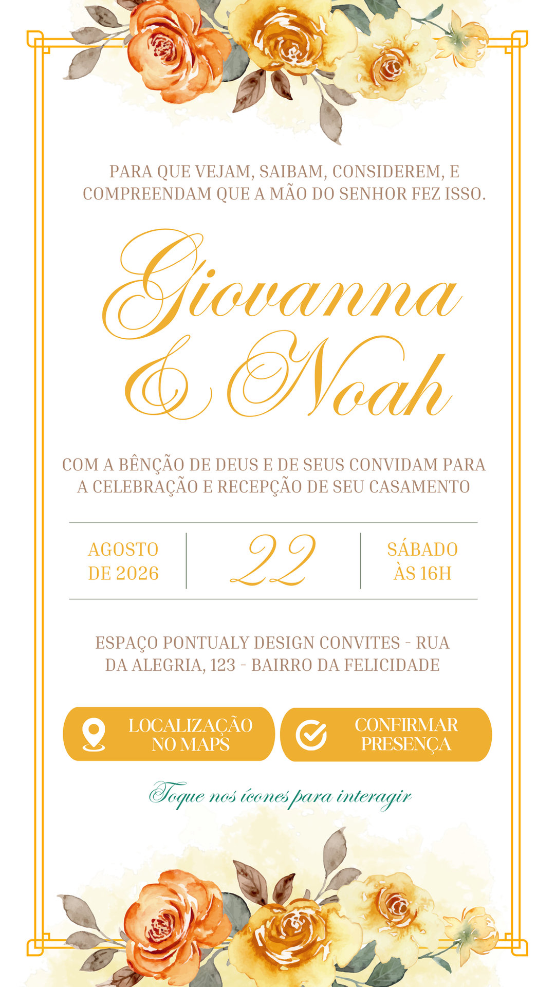 Convite Casamento - Amarelo Mel