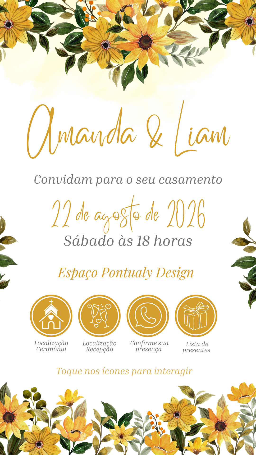 Convite Casamento - Amarelo Ouro