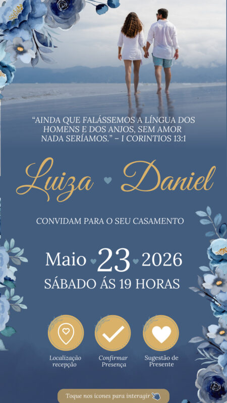 Convite Casamento - Azul e Dourado