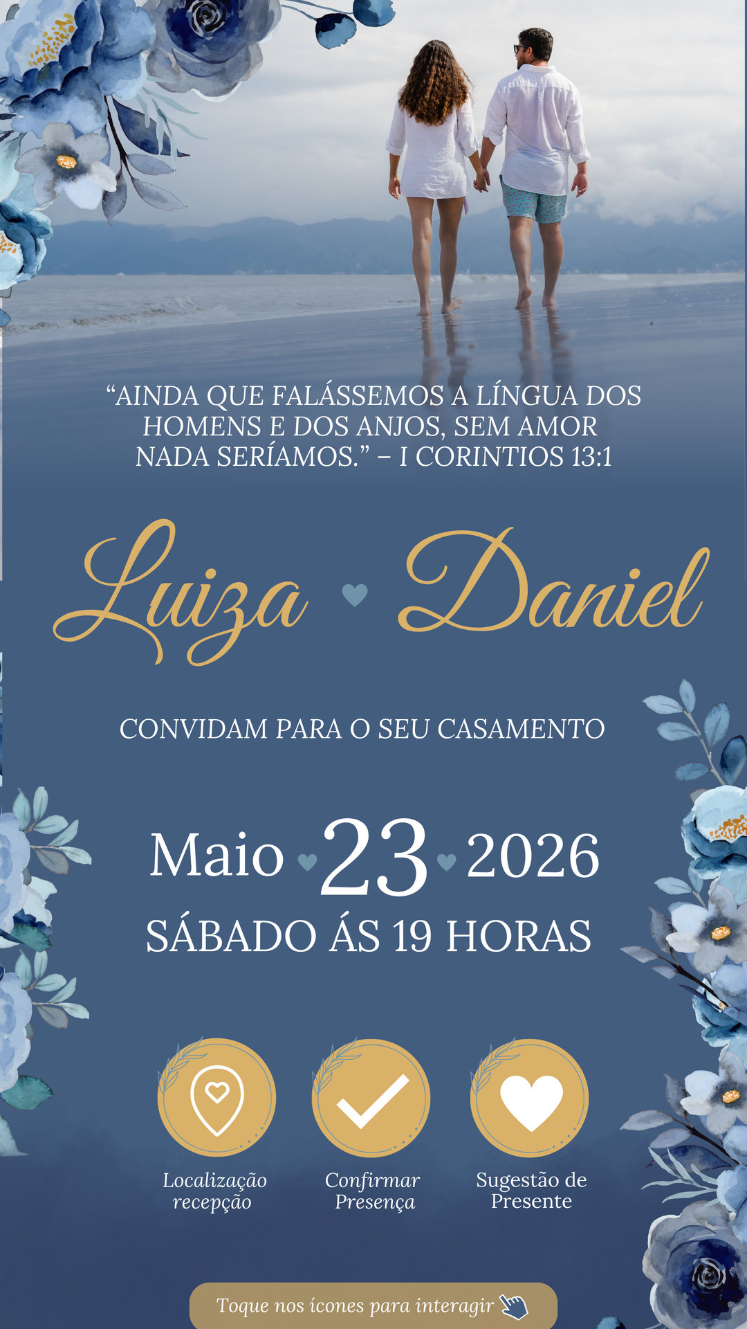 Convite Casamento - Azul e Dourado