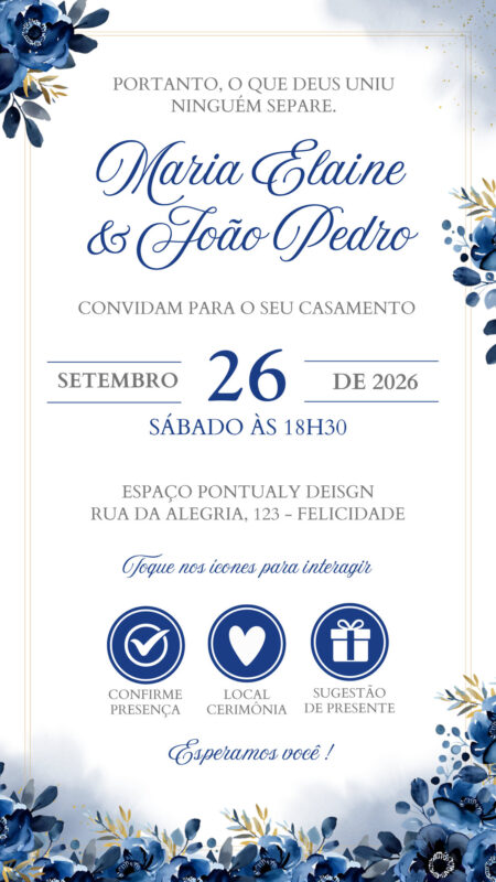 Convite Casamento - Azul Marinho