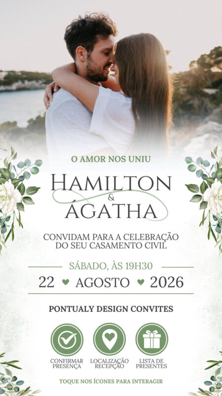 Convite Casamento - Branco e Verde