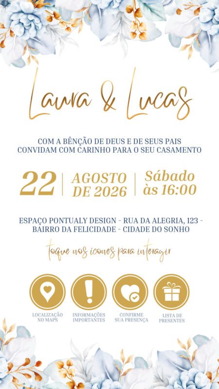 Convite Casamento - Dourado e Azul Marinho