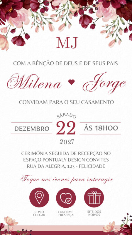 Convite Casamento - Marsala Rosas