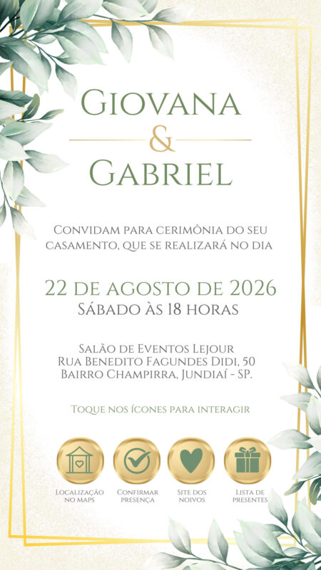 Convite Casamento - Verde e Dourado